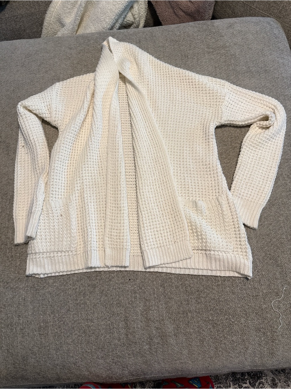 A New Day Cream Waffle Knit Open Front Cardigan Sweater Small